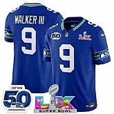 Men's Seattle Seahawks #9 Kenneth Walker III Royal 2025 F.U.S.E. Super Bowl LX Patch And 50th Season Patch Vapor Throwback Limited Stitched Jersey,baseball caps,new era cap wholesale,wholesale hats