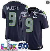 Men's Seattle Seahawks #9 Kenneth Walker III Navy 2025 F.U.S.E. Super Bowl LX Patch And 50th Season Patch Vapor Limited Stitched Jersey,baseball caps,new era cap wholesale,wholesale hats