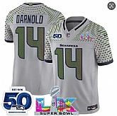 Men's Seattle Seahawks #14 Sam Darnold Gray 2025 F.U.S.E. Super Bowl LX Patch And 50th Season Patch 'Rivalries' Vapor Limited Stitched Jersey,baseball caps,new era cap wholesale,wholesale hats
