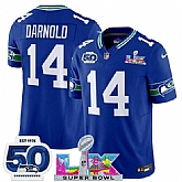 Men's Seattle Seahawks #14 Sam Darnold Royal 2025 F.U.S.E. Super Bowl LX Patch And 50th Season Patch Vapor Throwback Limited Stitched Jersey,baseball caps,new era cap wholesale,wholesale hats