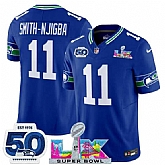Men's Seattle Seahawks #11 Jaxon Smith-Njigba Royal 2025 F.U.S.E. Super Bowl LX Patch And 50th Season Patch Vapor Throwback Limited Stitched Jersey,baseball caps,new era cap wholesale,wholesale hats