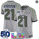Men's Seattle Seahawks #21 Devon Witherspoon Gray 2025 F.U.S.E. Super Bowl LX Patch And 50th Season Patch 'Rivalries' Vapor Limited Stitched Jersey,baseball caps,new era cap wholesale,wholesale hats