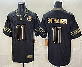 Men's Seattle Seahawks #11 Jaxon Smith-Njigba Black Gold 2025 FUSE 50th Season Patch Limited Stitched Jersey,baseball caps,new era cap wholesale,wholesale hats