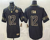 Men's Seattle Seahawks #12 Fan Black Gold 2025 FUSE 50th Season Patch Limited Stitched Jersey,baseball caps,new era cap wholesale,wholesale hats