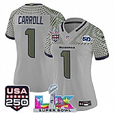 Women's Seattle Seahawks #1 Pete Carroll Gray 2025 F.U.S.E. Super Bowl LX & US 250th anniversary Patch And 50th Season Patch Rivalries Vapor Limited Stitched Jersey,baseball caps,new era cap wholesale,wholesale hats