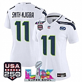 Women's Seattle Seahawks #11 Jaxon Smith-Njigba White 2025 F.U.S.E. Super Bowl LX Patch And 50th Season & USA 250' Patch Vapor Limited Stitched Jersey,baseball caps,new era cap wholesale,wholesale hats