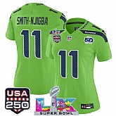 Women's Seattle Seahawks #11 Jaxon Smith-Njigba Green 2025 F.U.S.E. Super Bowl LX Patch And 50th Season & USA 250' Patch Vapor Limited Stitched Jersey,baseball caps,new era cap wholesale,wholesale hats