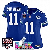 Women's Seattle Seahawks #11 Jaxon Smith-Njigba Royal 2025 F.U.S.E. Super Bowl LX Patch And 50th Season & USA 250' Patch Vapor Throwback Limited Stitched Jersey,baseball caps,new era cap wholesale,wholesale hats