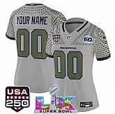 Women's Seattle Seahawks Active Player Custom Gray 2025 F.U.S.E. Super Bowl LX & US 250th anniversary Patch And 50th Season Patch Rivalries Vapor Limited Stitched Jersey,baseball caps,new era cap wholesale,wholesale hats