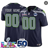 Men's Seattle Seahawks Active Player Custom Navy 2025 F.U.S.E. Super Bowl LX Patch And 50th Season Patch Vapor Limited Stitched Jersey,baseball caps,new era cap wholesale,wholesale hats