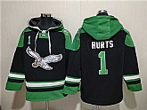 Men's Philadelphia Eagles #1 Jalen Hurts Black Ageless Must-Have Lace-Up Pullover Hoodie,baseball caps,new era cap wholesale,wholesale hats