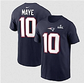Men's New England Patriots #10 Drake Maye Navy 2025 Super Bowl LX Patch Name & Number T-Shirt,baseball caps,new era cap wholesale,wholesale hats