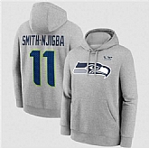 Men's Seattle Seahawks #11 Jaxon Smith-Njigba Heather Gray 2025 Super Bowl LX Patch Name & Number Hoodie,baseball caps,new era cap wholesale,wholesale hats