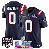 Men's New England Patriots #0 Christian Gonzalez Navy 2025 F.U.S.E. Super Bowl LX Patch And USA 250' Patch Vapor Limited Stitched Jersey,baseball caps,new era cap wholesale,wholesale hats