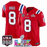 Men's New England Patriots #8 Stefon Diggs Red 2025 F.U.S.E. Super Bowl LX Patch And USA 250' Patch Vapor Limited Stitched Jersey,baseball caps,new era cap wholesale,wholesale hats
