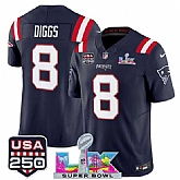 Men's New England Patriots #8 Stefon Diggs Navy 2025 F.U.S.E. Super Bowl LX Patch And USA 250' Patch Vapor Limited Stitched Jersey,baseball caps,new era cap wholesale,wholesale hats