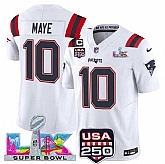 Men's New England Patriots #10 Drake Maye White 2025 F.U.S.E. Super Bowl LX Patch USA 250' Patch Vapor Limited Stitched Jersey,baseball caps,new era cap wholesale,wholesale hats
