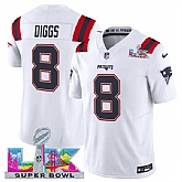 Men's New England Patriots #8 Stefon Diggs White 2025 F.U.S.E. Super Bowl LX Patch Vapor Limited Stitched Jersey,baseball caps,new era cap wholesale,wholesale hats