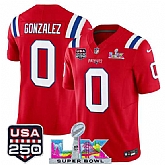Men's New England Patriots #0 Christian Gonzalez Red 2025 F.U.S.E. Super Bowl LX Patch And USA 250' Patch Vapor Limited Stitched Jersey,baseball caps,new era cap wholesale,wholesale hats