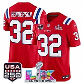 Men's New England Patriots #32 TreVeyon Henderson Red 2025 F.U.S.E. Super Bowl LX Patch And USA 250' Patch Vapor Limited Stitched Jersey,baseball caps,new era cap wholesale,wholesale hats