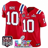 Men's New England Patriots #10 Drake Maye Red 2025 F.U.S.E. 1-Star C Patch And Super Bowl LX Patch & USA 250' Patch Vapor Limited Stitched Jersey,baseball caps,new era cap wholesale,wholesale hats