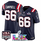 Men's New England Patriots #66 Will Campbell Navy 2025 F.U.S.E. Super Bowl LX Patch And USA 250' Patch Vapor Limited Stitched Jersey,baseball caps,new era cap wholesale,wholesale hats