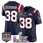 Men's New England Patriots #38 Rhamondre Stevenson Navy 2025 F.U.S.E. Super Bowl LX Patch And USA 250' Patch Vapor Limited Stitched Jersey,baseball caps,new era cap wholesale,wholesale hats