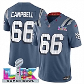 Men's New England Patriots #66 Will Campbell Storm Blue 2025 F.U.S.E. Super Bowl LX Patch 'Rivalries' Vapor Limited Stitched Jersey,baseball caps,new era cap wholesale,wholesale hats
