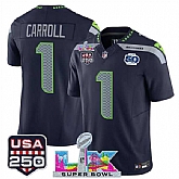 Men's Seattle Seahawks #1 Pete Carroll Navy 2025 F.U.S.E. Super Bowl LX Patch And 50th Season & USA 250' Patch Vapor Limited Stitched Jersey,baseball caps,new era cap wholesale,wholesale hats