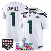 Men's Seattle Seahawks #1 Pete Carroll White 2025 F.U.S.E. Super Bowl LX Patch And 50th Season & USA 250' Patch Vapor Limited Stitched Jersey,baseball caps,new era cap wholesale,wholesale hats