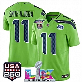 Men's Seattle Seahawks #11 Jaxon Smith-Njigba Green 2025 F.U.S.E. Super Bowl LX Patch And 50th Season & USA 250' Patch Vapor Limited Stitched Jersey,baseball caps,new era cap wholesale,wholesale hats