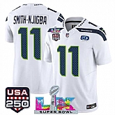 Men's Seattle Seahawks #11 Jaxon Smith-Njigba White 2025 F.U.S.E. Super Bowl LX Patch And 50th Season & USA 250' Patch Vapor Limited Stitched Jersey,baseball caps,new era cap wholesale,wholesale hats