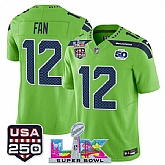 Men's Seattle Seahawks #12 Fan Green 2025 F.U.S.E. Super Bowl LX Patch And 50th Season & USA 250' Patch Vapor Limited Stitched Jersey,baseball caps,new era cap wholesale,wholesale hats