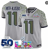 Men's Seattle Seahawks #11 Jaxon Smith-Njigba Gray 2025 F.U.S.E. Super Bowl LX Patch And 50th Season Patch 'Rivalries' Vapor Limited Stitched Jersey,baseball caps,new era cap wholesale,wholesale hats
