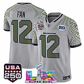 Men's Seattle Seahawks #12 Fan Gray 2025 F.U.S.E. Super Bowl LX & US 250th anniversary Patch And 50th Season Patch 'Rivalries' Vapor Limited Stitched Jersey,baseball caps,new era cap wholesale,wholesale hats