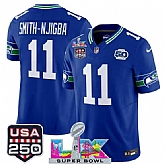 Men's Seattle Seahawks #11 Jaxon Smith-Njigba Royal 2025 F.U.S.E. Super Bowl LX Patch And 50th Season & USA 250' Patch Vapor Throwback Limited Stitched Jersey,baseball caps,new era cap wholesale,wholesale hats