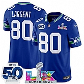 Men's Seattle Seahawks #80 Steve Largent Royal 2025 F.U.S.E. Super Bowl LX Patch And 50th Season Patch Vapor Throwback Limited Stitched Jersey,baseball caps,new era cap wholesale,wholesale hats