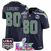 Men's Seattle Seahawks #80 Steve Largent Navy 2025 F.U.S.E. Super Bowl LX Patch And 50th Season & USA 250' Patch Vapor Limited Stitched Jersey,baseball caps,new era cap wholesale,wholesale hats