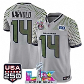 Men's Seattle Seahawks #14 Sam Darnold Gray 2025 F.U.S.E. Super Bowl LX & US 250th anniversary Patch And 50th Season Patch 'Rivalries' Vapor Limited Stitched Jersey,baseball caps,new era cap wholesale,wholesale hats