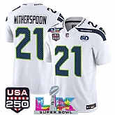 Men's Seattle Seahawks #21 Devon Witherspoon White 2025 F.U.S.E. Super Bowl LX Patch And 50th Season & USA 250' Patch Vapor Limited Stitched Jersey,baseball caps,new era cap wholesale,wholesale hats