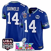 Men's Seattle Seahawks #14 Sam Darnold Royal 2025 F.U.S.E. Super Bowl LX Patch And 50th Season & USA 250' Patch Vapor Throwback Limited Stitched Jersey,baseball caps,new era cap wholesale,wholesale hats