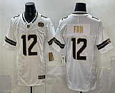 Men's Seattle Seahawks #12 Fan White Gold 2025 FUSE 50th Season Patch Limited Stitched Jersey Dzhi,baseball caps,new era cap wholesale,wholesale hats