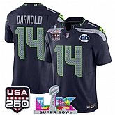 Men's Seattle Seahawks #14 Sam Darnold Navy 2025 F.U.S.E. Super Bowl LX Patch And 50th Season & USA 250' Patch Vapor Throwback Limited Stitched Jersey,baseball caps,new era cap wholesale,wholesale hats