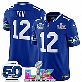 Men's Seattle Seahawks #12 Fan Royal 2025 F.U.S.E. Super Bowl LX Patch And 50th Season Patch Vapor Throwback Limited Stitched Jersey,baseball caps,new era cap wholesale,wholesale hats