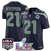 Men's Seattle Seahawks #21 Devon Witherspoon Navy 2025 F.U.S.E. Super Bowl LX Patch And 50th Season & USA 250' Patch Vapor Limited Stitched Jersey,baseball caps,new era cap wholesale,wholesale hats