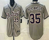 Men's Detroit Tigers #35 Justin Verlander Grey Number Cool Base Jersey,baseball caps,new era cap wholesale,wholesale hats
