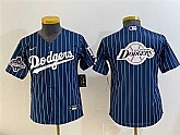 Youth Los Angeles Dodgers Team Big Logo Navy Pinstripe 2025 World Series Champions Patch Cool Base Stitched Jersey,baseball caps,new era cap wholesale,wholesale hats