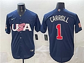Men's USA Baseball #1 Corbin Carroll Navy World Baseball Classic Stitched Jersey,baseball caps,new era cap wholesale,wholesale hats