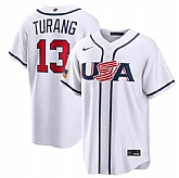 Men's USA Baseball #13 Brice Turang White 2026 World Baseball Classic Home Stadium Stitched Jersey,baseball caps,new era cap wholesale,wholesale hats