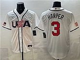 Men's USA Baseball #3 Bryce Harper White 2026 World Baseball Classic Home Stadium Stitched Jersey,baseball caps,new era cap wholesale,wholesale hats